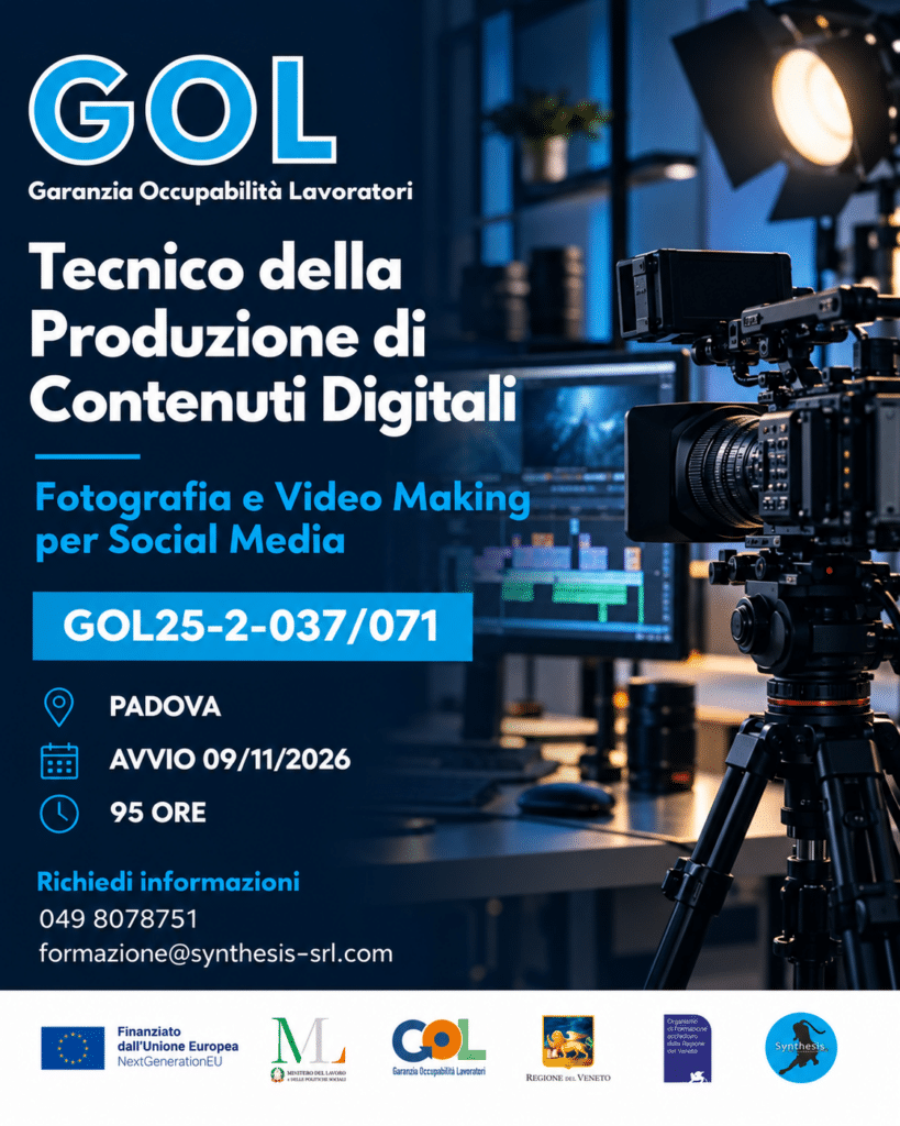 Tecnico della Produzione di Contenuti Digitali: Fotografia e Video Making per Social Media (GOL 2 – Upskilling RRSP) Codice Opal: GOL25-2-037/071