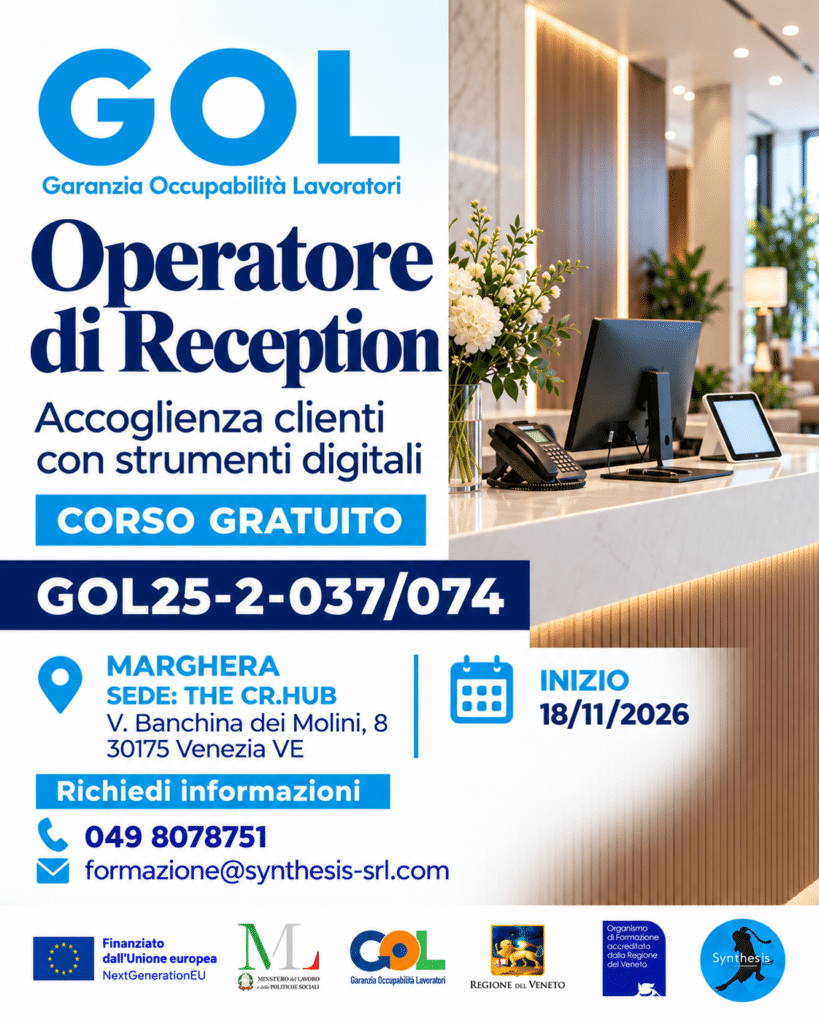 Operatore di reception – Accoglienza clienti con strumenti digitali (GOL 2 – Upskilling RRSP) – codice OPAL: GOL25-2-037/074